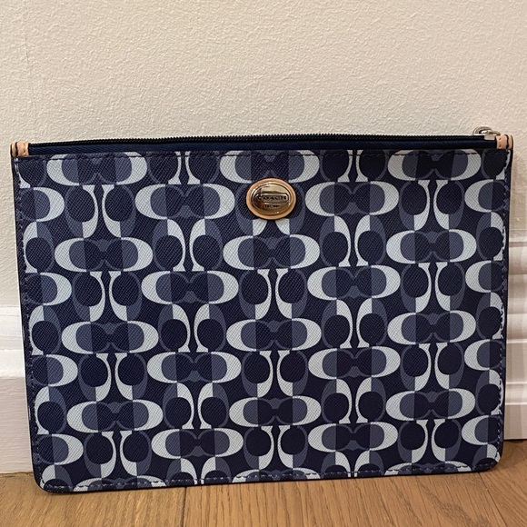 COACH Peyton Pouch in Navy Signature Logo Pattern - Picture 9 of 13